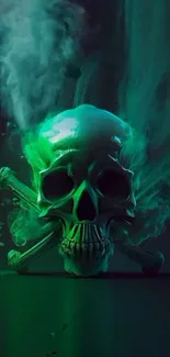 Mystical skull with green vapor art wallpaper.