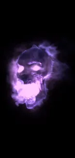 A mystical purple skull with smoke on a black background wallpaper.