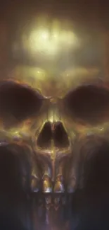 Eerie skull wallpaper with glowing effect and shadowy details.