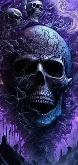 Mystical purple skull wallpaper with intricate dark details.