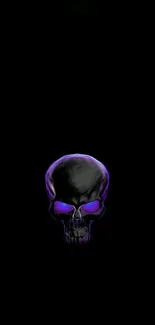 Mystical skull with purple glow on black background.