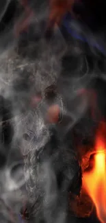 A mystical skull surrounded by smoke and fiery flames.