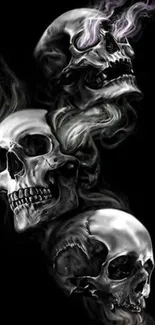 Mystical skulls with smoke on a black background mobile wallpaper.