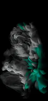 Mystical teal smoke on dark background, abstract art wallpaper.