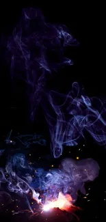 Vibrant smoke and sparks on a dark background wallpaper.