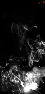 Abstract black and white smoke art wallpaper with a mystical design.