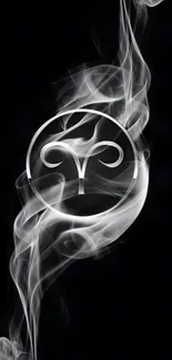 Ethereal smoke art design on a black background with symbolic imagery.