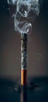 Mystical smoke surrounding a cigarette on dark background.