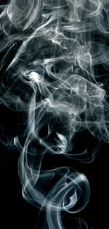 Mystical swirling smoke on black background mobile wallpaper.