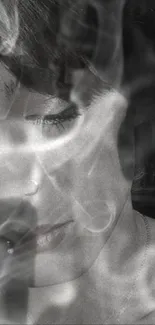 Black and white portrait with mystical smoke effects.