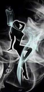 Mobile wallpaper of a silhouetted dancer in swirling mystical smoke.