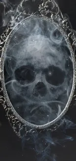 Mystical smoke skull in ornate mirror frame.