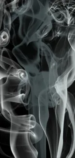 Mystical swirling gray smoke on dark background wallpaper.