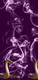 Purple wallpaper with smoke and two snakes.