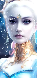 Mystical snow queen with ethereal winter charm in digital art wallpaper.