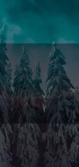 Majestic snowy forest with teal sky in mobile wallpaper.