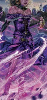 Fantasy artwork of a mystical sorcerer with swirling purple magic.