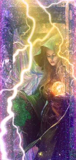 A mystical sorceress with lightning powers in vibrant fantasy art.