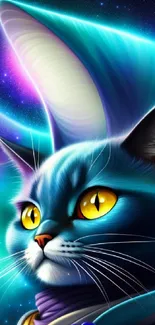 Vibrant cosmic cat in a fantasy space setting.