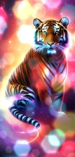 Mystical tiger in a colorful cosmic nebula.