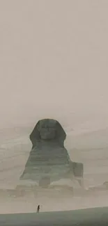 The Great Sphinx surrounded by a hazy desert in soft beige tones.