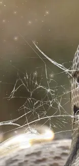 Close-up of a spider web with a blurred background, perfect for mobile wallpaper.