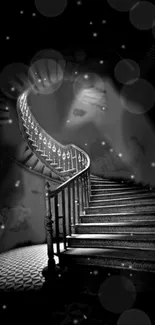 Mystical spiral staircase wallpaper with bokeh effect and elegant design.