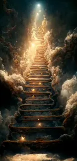 A mystical stairway glowing in the clouds, leading to a heavenly light.