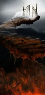 Mystical stairway leading to ethereal heavenly gates with glowing light.