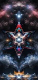 Abstract mystical star design in clouds