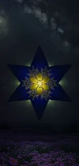 Mystical star-shaped flower glowing in a dark night sky