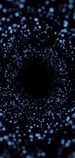 A mystical dark blue wallpaper with glowing starry particles forming a tunnel.