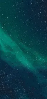 Emerald green aurora over a starry night sky mobile wallpaper.