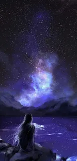 Mystical starry sky with a purple glow, perfect for mobile wallpaper.