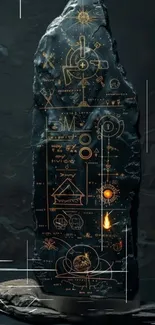 Mystical stone with cosmic symbols wallpaper for mobile.