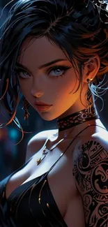 Anime-inspired character with tattoos in a mystical setting.