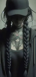 Edgy tattooed woman in dark attire, exuding mystical vibes.