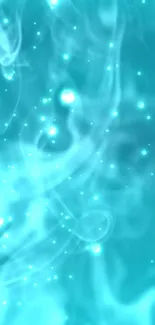 Mystical teal smoke wallpaper with glowing effects.