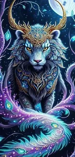 Fantasy tiger art with intricate mystical patterns and vibrant colors.