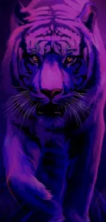 A mystical tiger glows vividly in a purple-hued jungle setting.