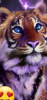 Mystical purple tiger art with vibrant colors.