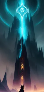 Mystical glowing tower in a fantasy landscape, perfect for mobile wallpapers.