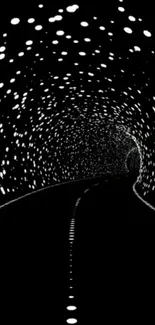 Black tunnel with glowing white dots wallpaper.