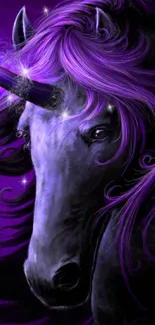 A mystical purple unicorn with flowing mane.