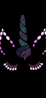 Vibrant neon unicorn design on a black background.