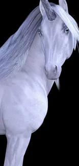 Mystical unicorn on black background mobile wallpaper