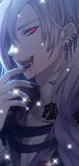 Mystical vampire anime character with purple hues.