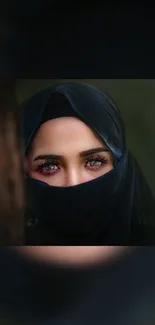 A mysterious woman partially veiled, showcasing captivating eyes.