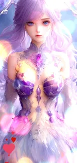 Mystical violet angel with crystal wings.