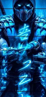 Mystical warrior with blue glowing aura.